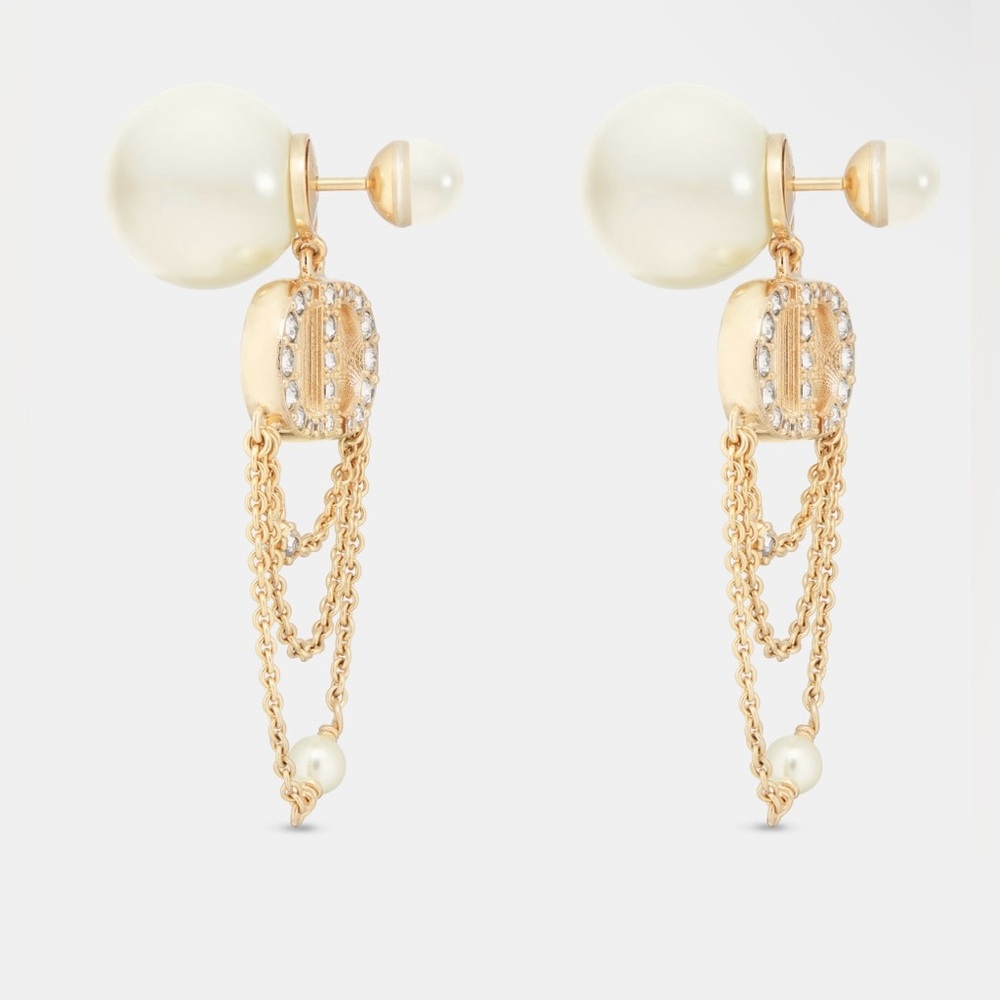 DIOR TRIBALES Earrings Gold-Finish Metal White Resin Pearls Silver-Tone Crystals - Picture 2 of 14